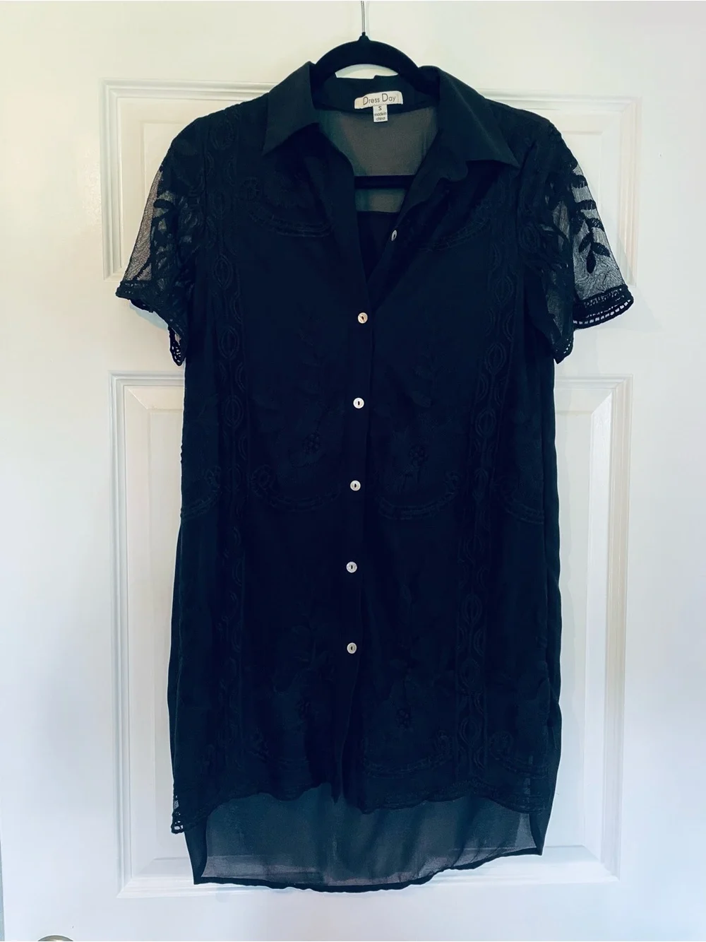 Black Lace Button-Front Shirt Dress